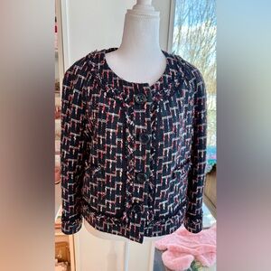 Kate Spade EUC Darby tweed cropped jacket in navy, red Size 10